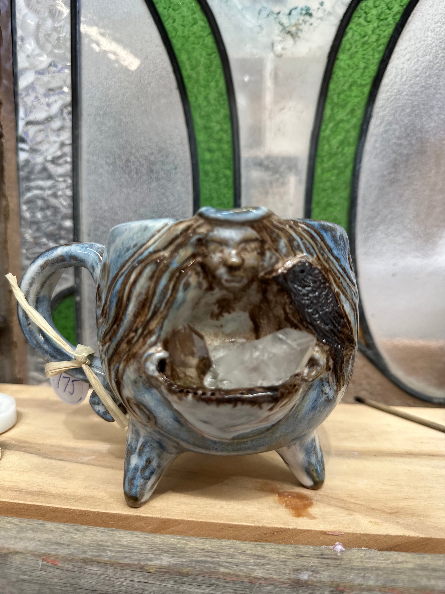 Cauldron Crystal Cup – Raven Goddess with Quartz Point