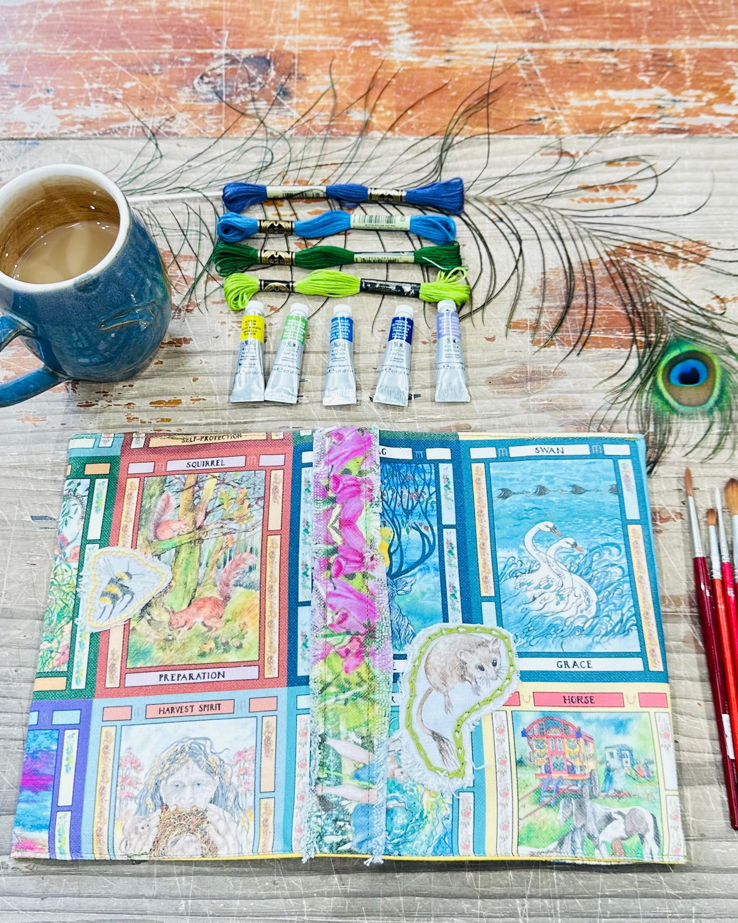 Whispers Oracle with Dormouse Fabric A5 Hand Embroidered Dust Jacket