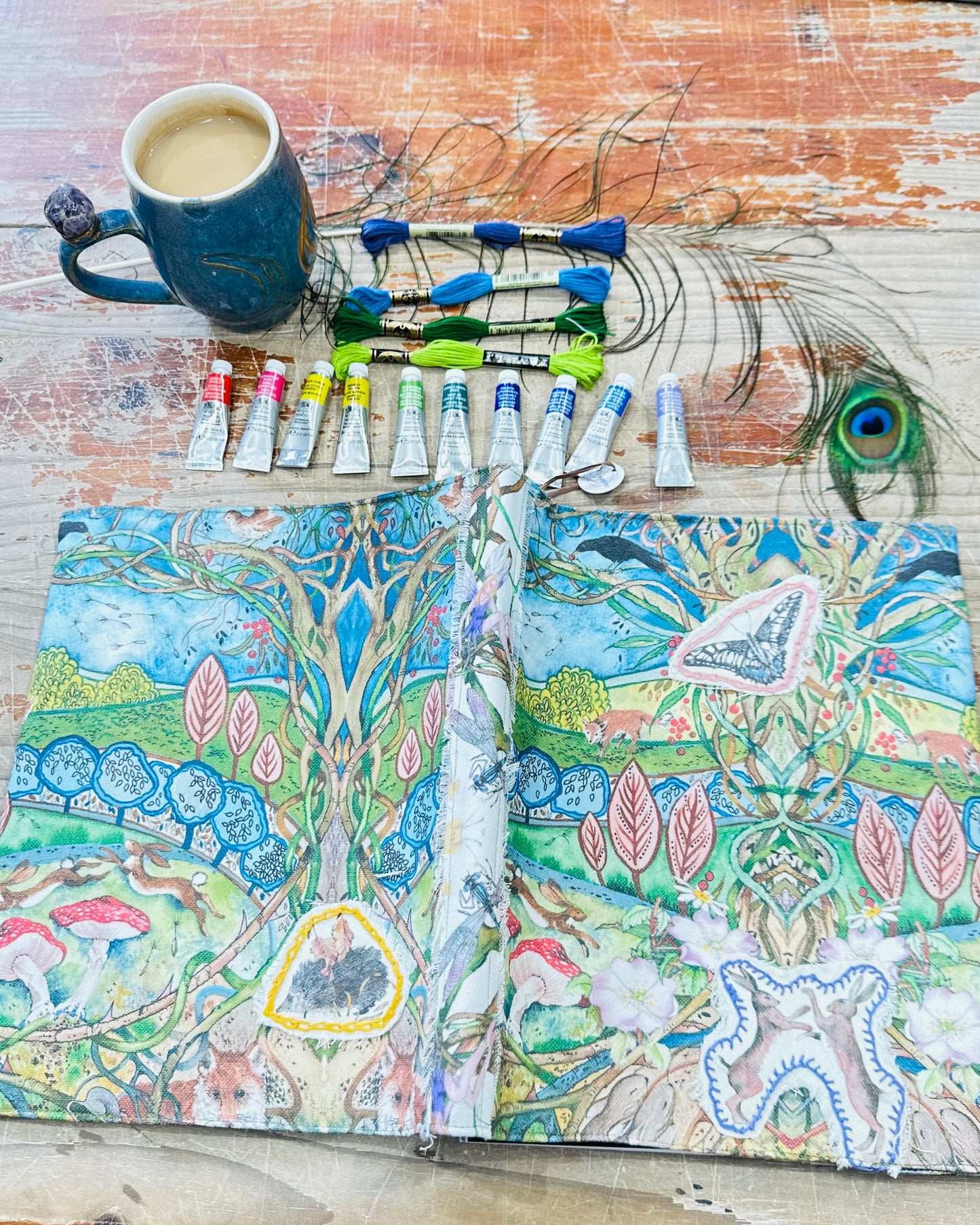 Whispers From The Woods Fabric A4 Hand Embroidered Dust Jacket