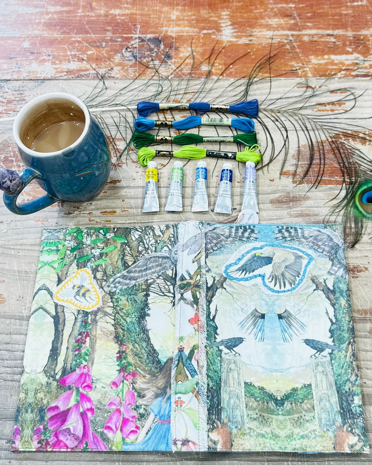 Enchanted Wood with Eagle Fabric A5 Hand Embroidered Dust Jacket