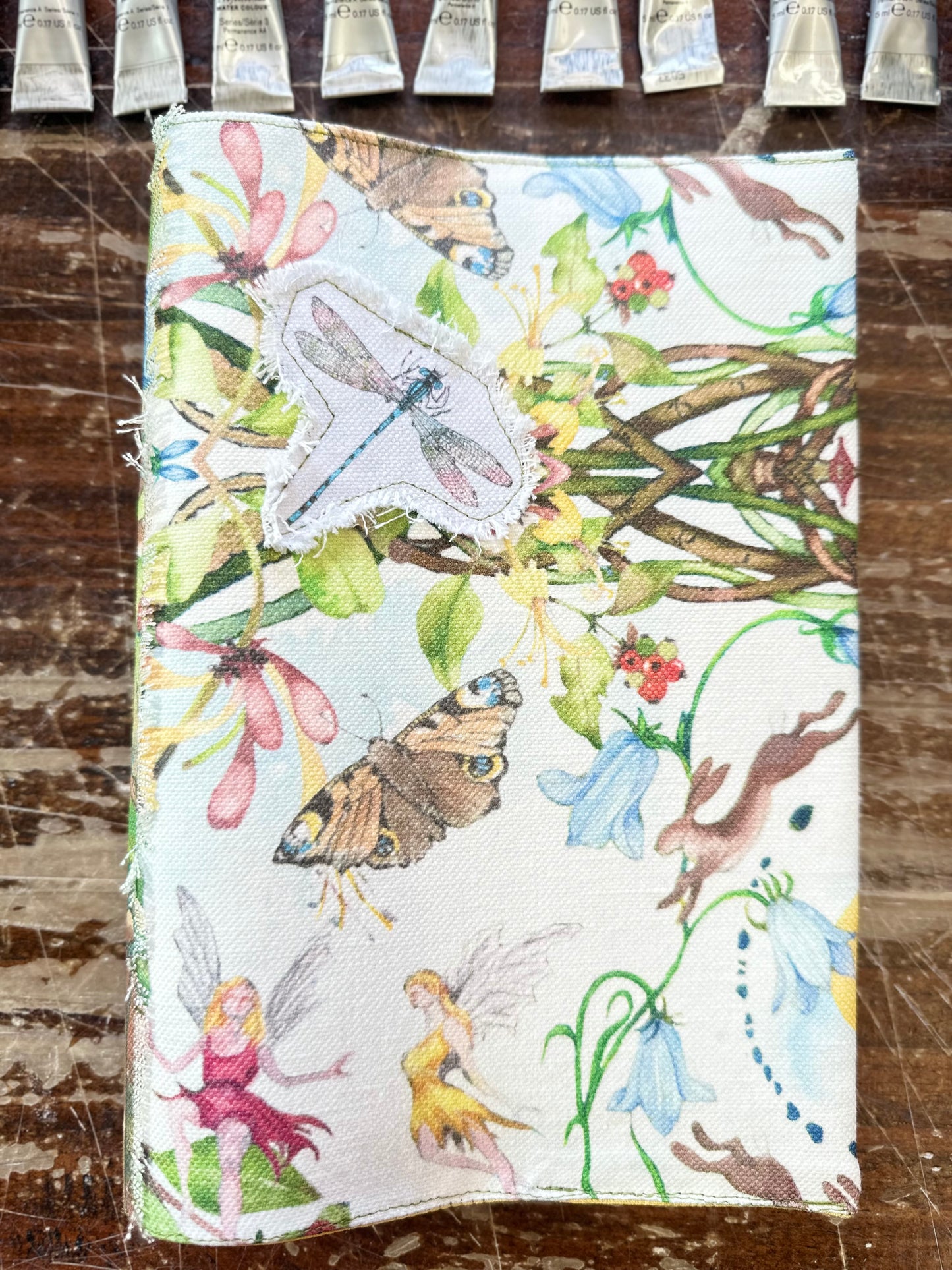 Honeysuckle and Hare with Dragonfly Fabric A5 Dust Jacket