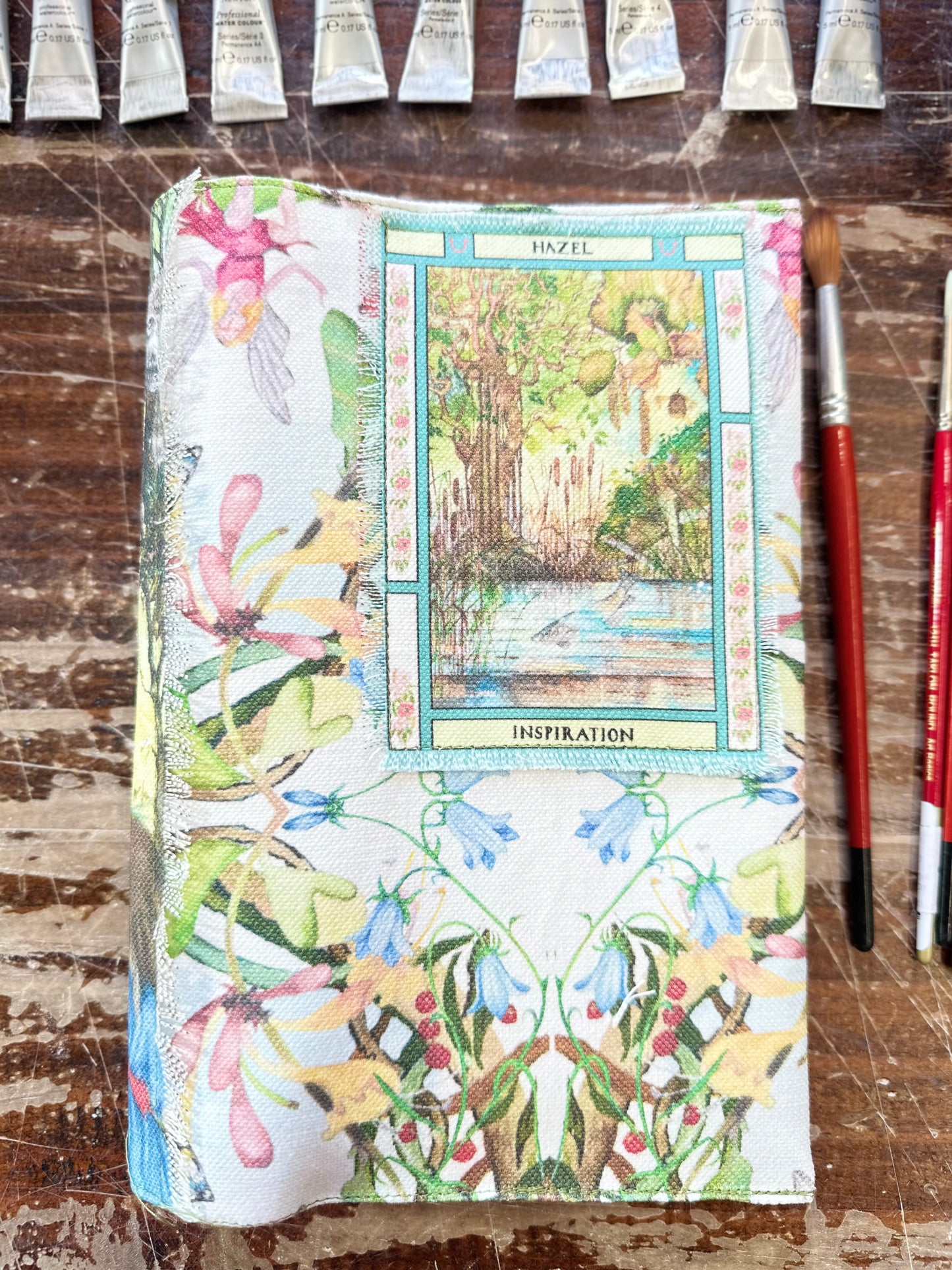 Honeysuckle and Hare with Hazel Inspiration Card Fabric A5 Dust Jacket