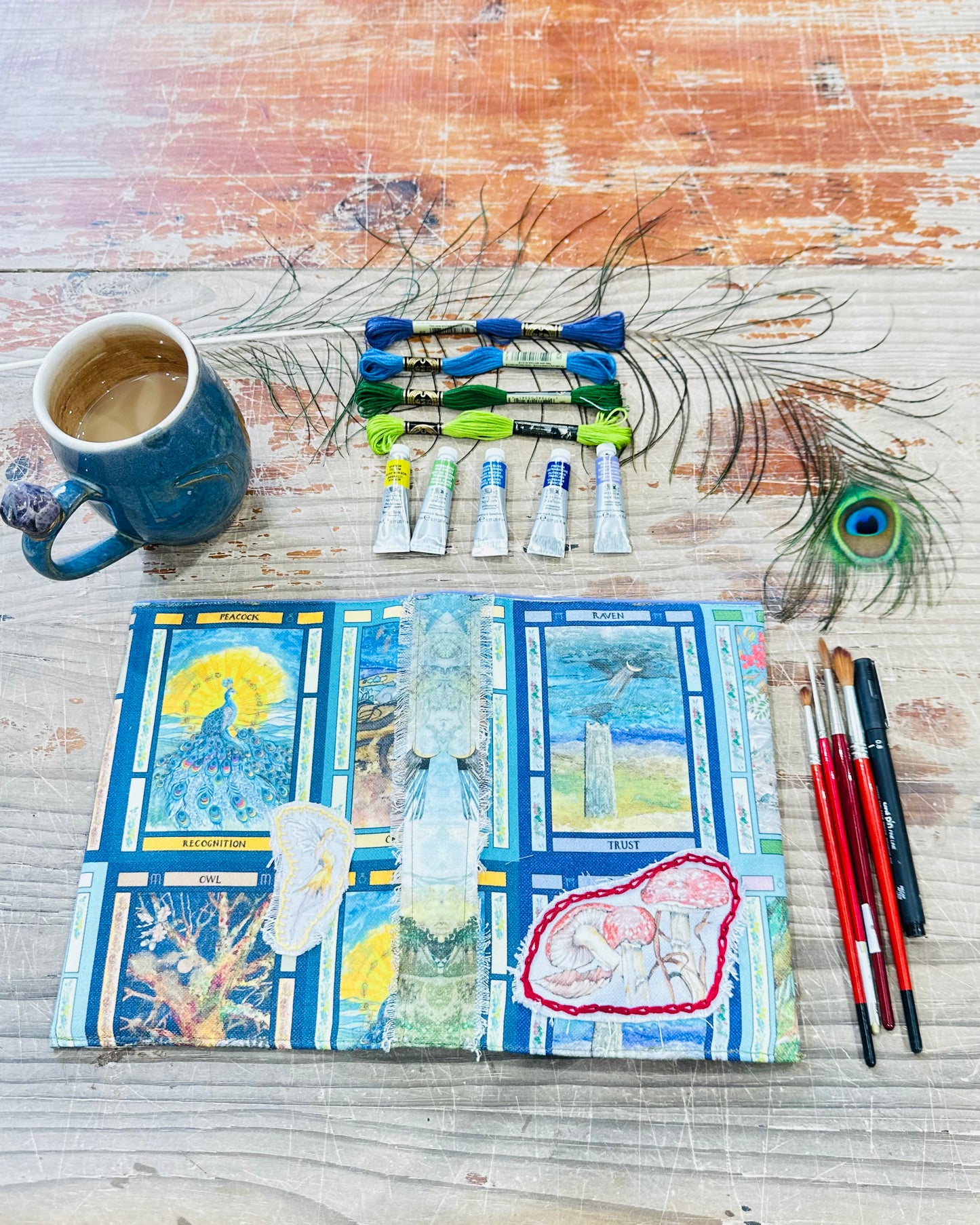 Whispers Oracle with Toadstool Fabric A5 Hand Embroidered Dust Jacket