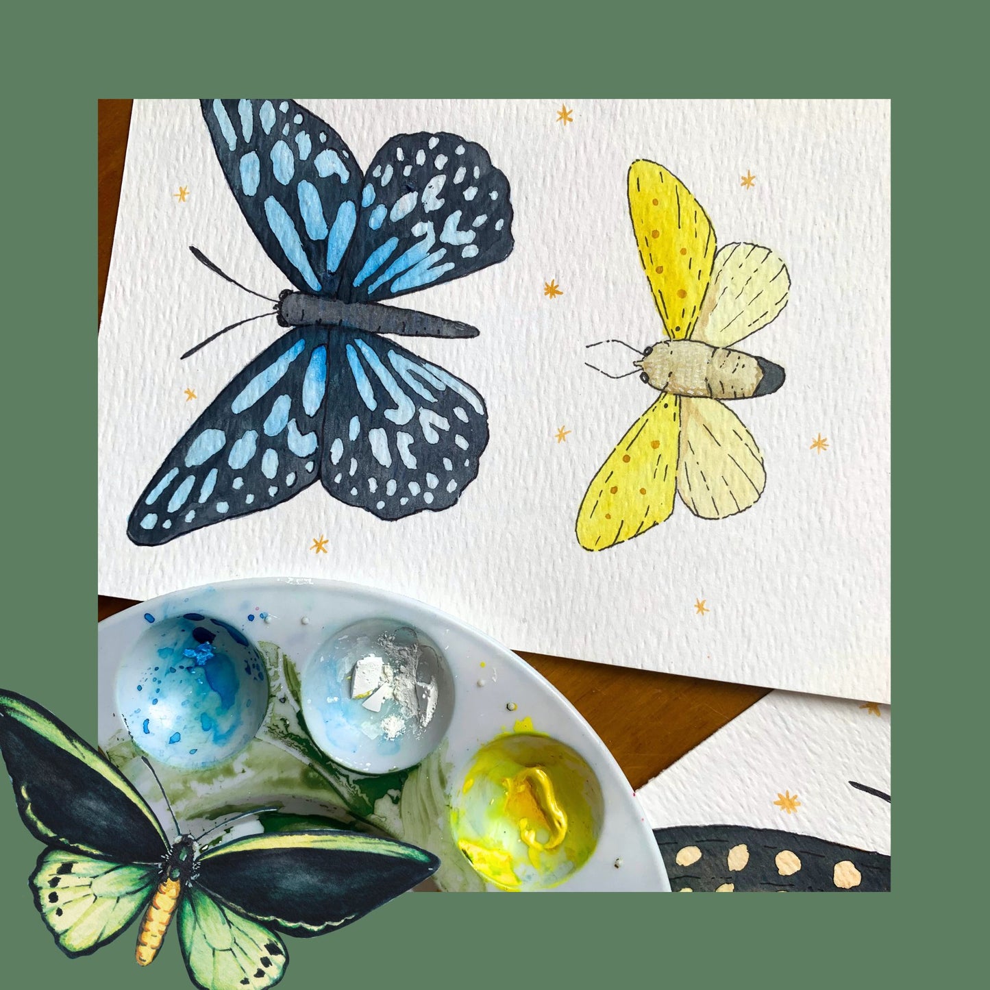 Sat 7th March 2-5pm Watercolour Moth and Butterflies Workshop - Beginner Watercolour and Fineliner Painting