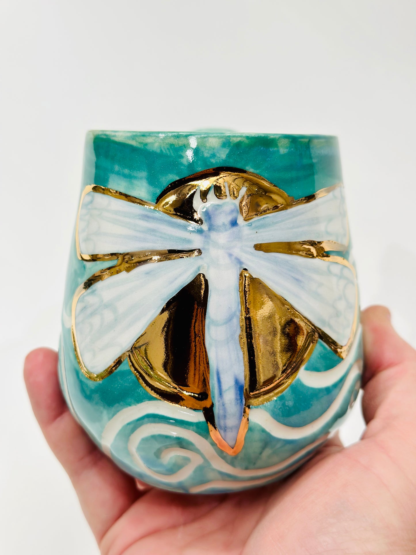 Dragonfly crystal cup with Natural Ruby in Zoisite