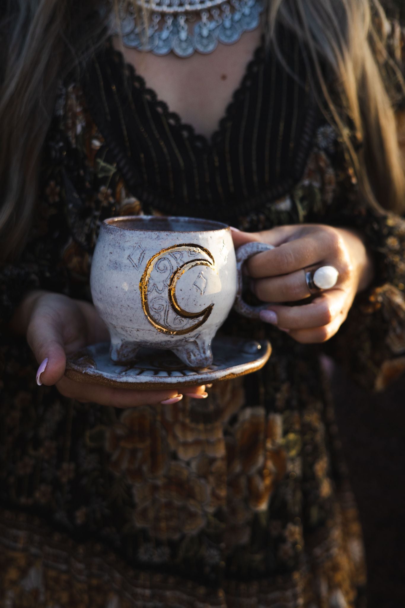 Sacred Full Moon - Sun and Moon Ceramic Cup with feet