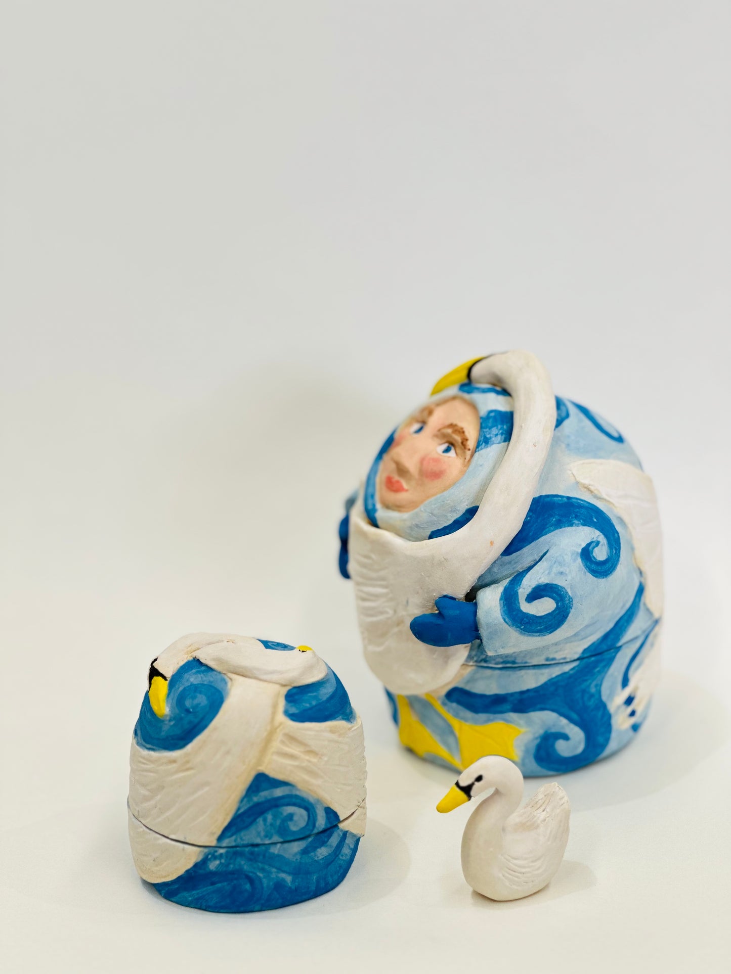 Swan Woodland Sprite Set of three Babushka Box