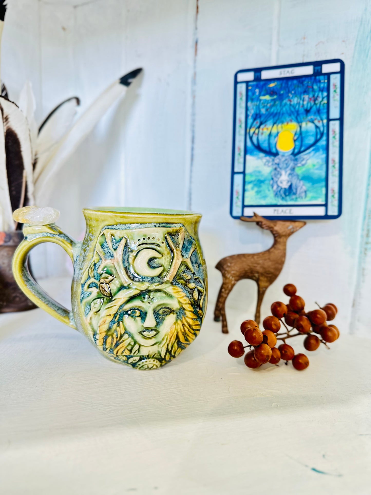 The Antlered Goddess, Elen of the Ways - Citrine Crystal Mug