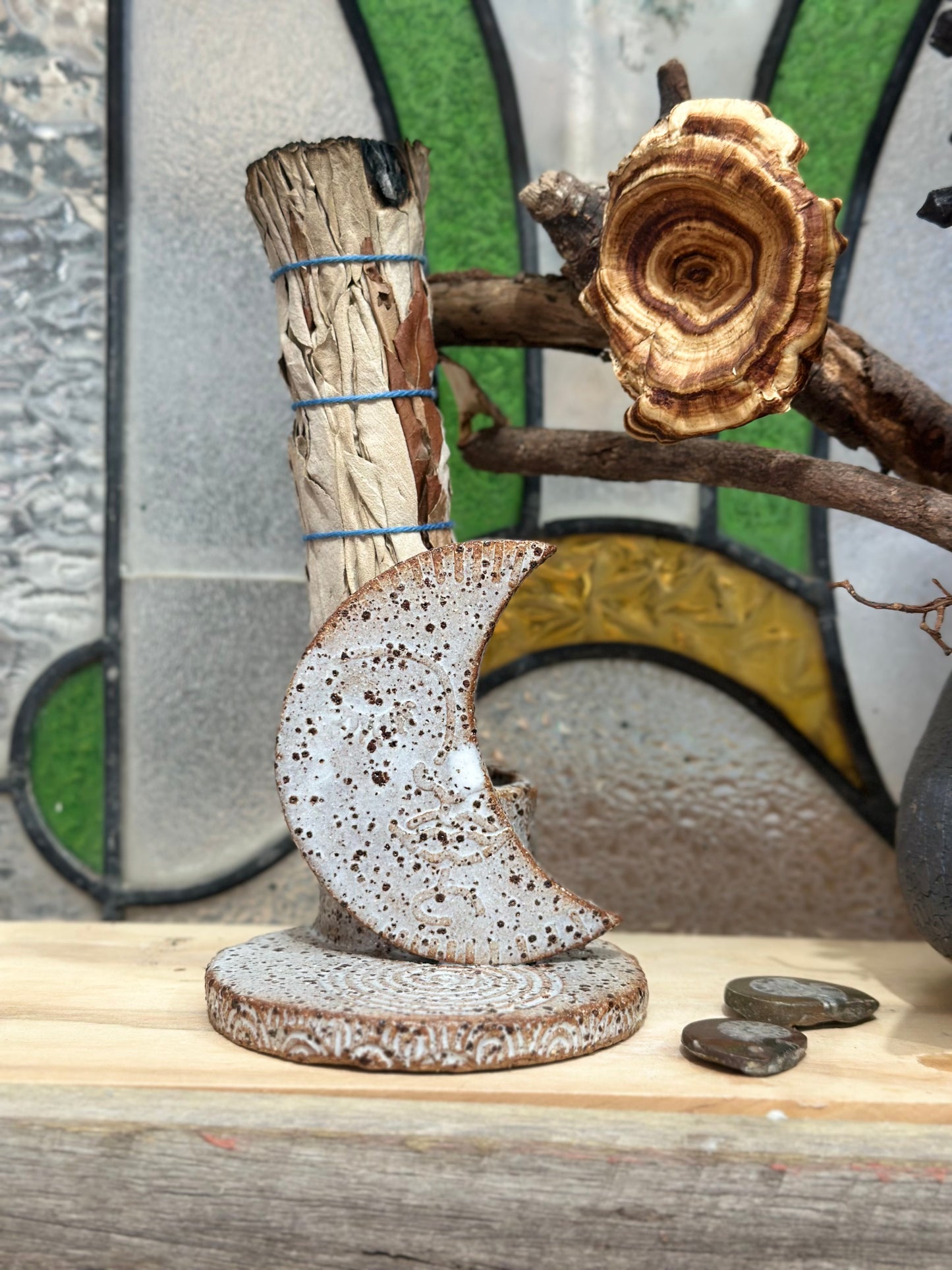 Crescent Moon Candle & Smudge Holder