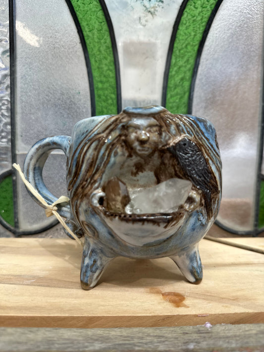 Cauldron Crystal Cup – Raven Goddess with Quartz Point
