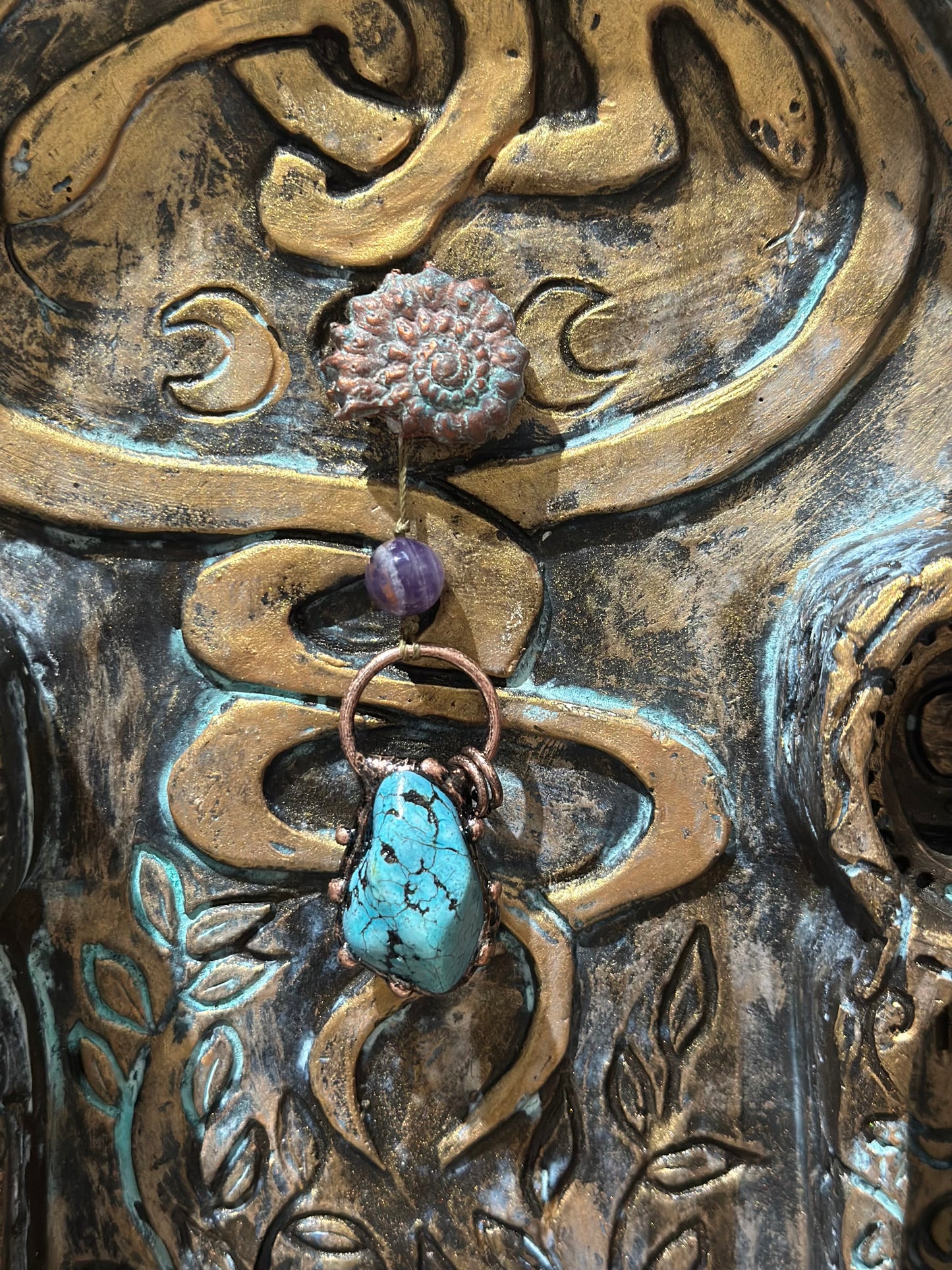 🔮 Crystal Talisman – Ammonite, Amethyst and Turquoise Magnesite