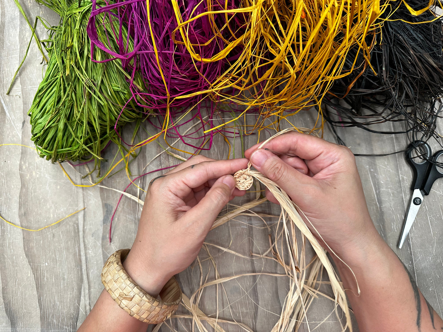 Sun 7th Dec 10am -12noon Raffia Earring Weaving Workshop with Maryann Talia Pau