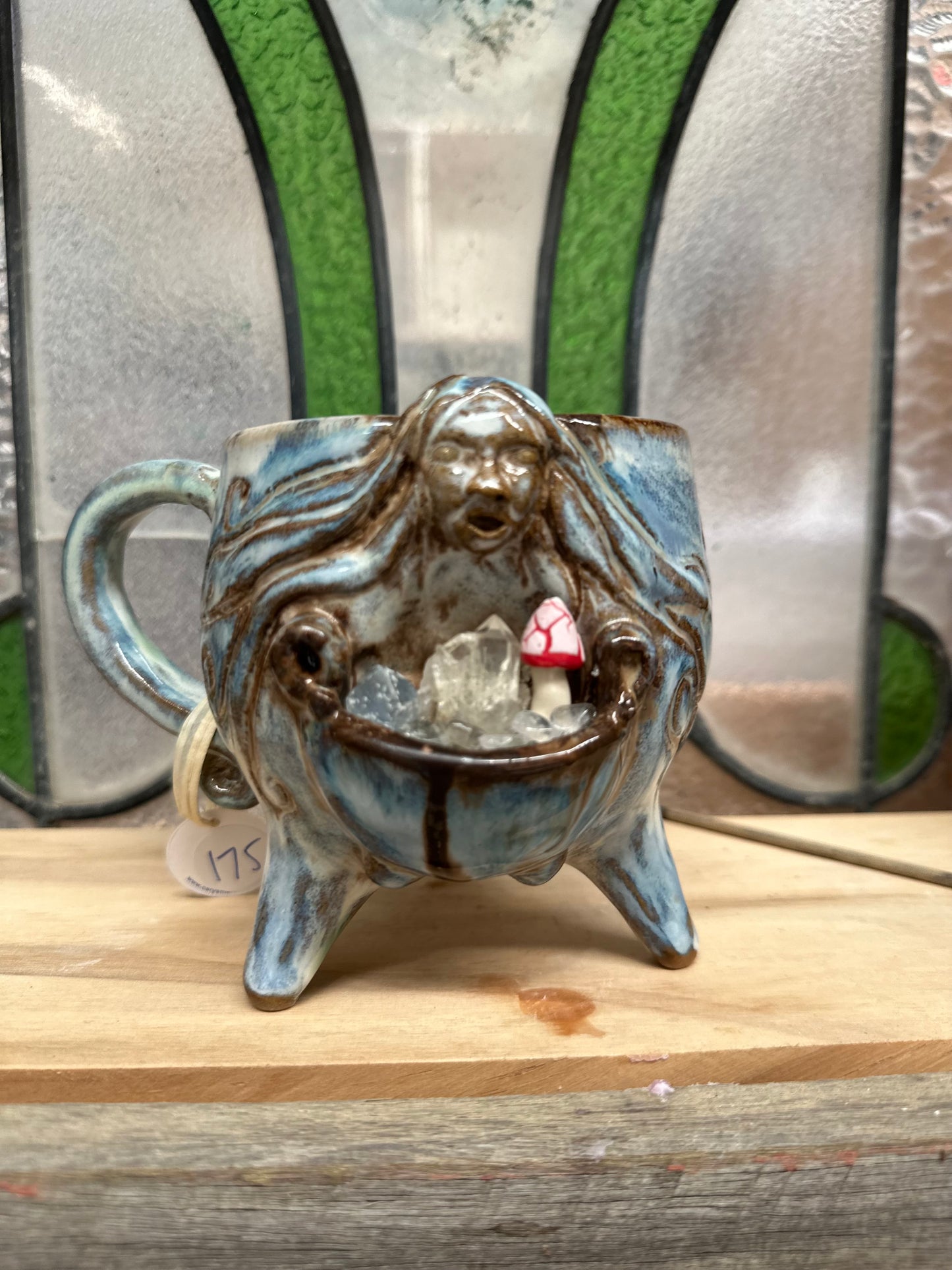 Cauldron Crystal Cup – Goddess with Quartz, Celestite &amp; Toadstool