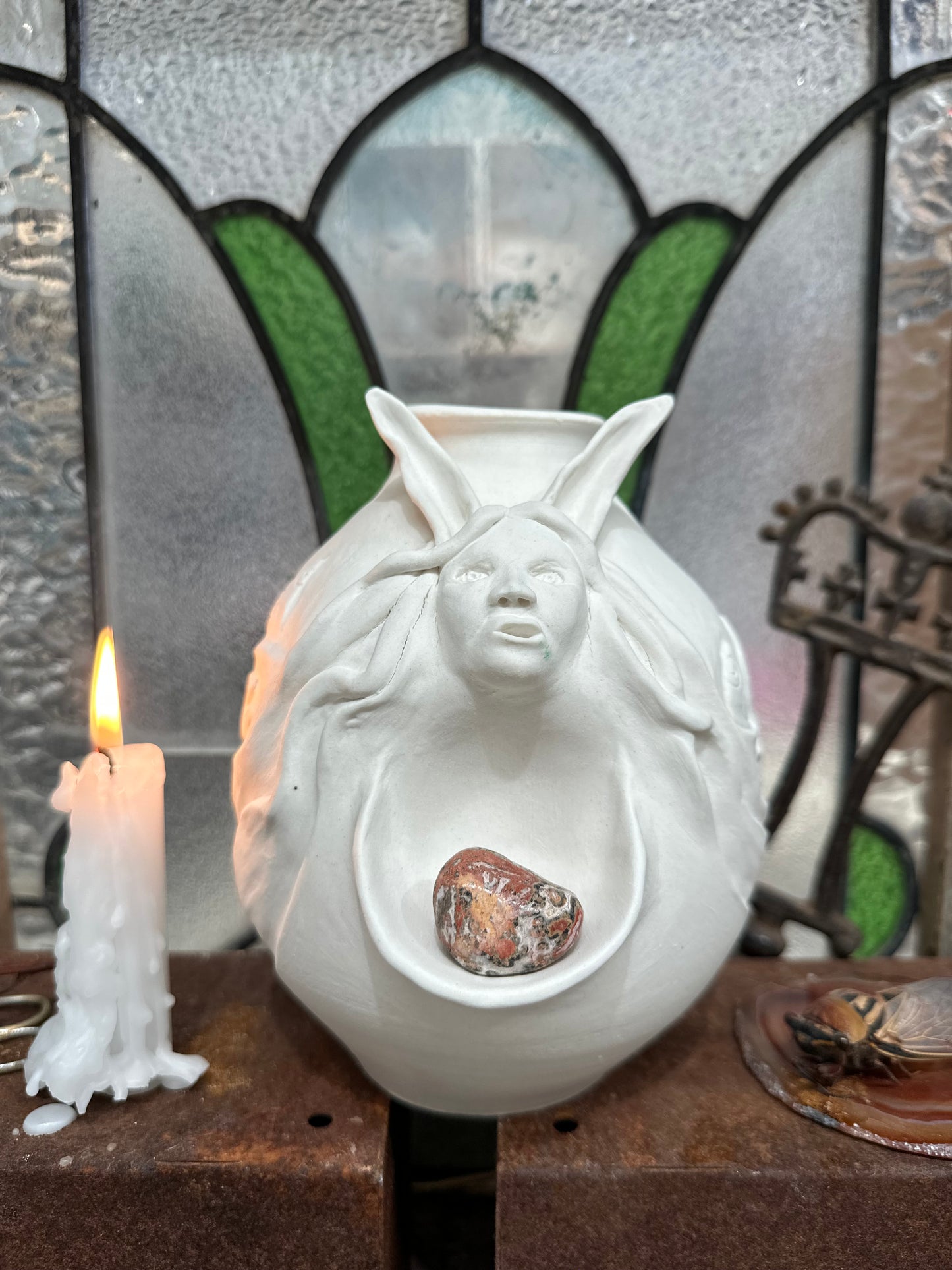 🌕 Hare Goddess of the Standing Stones - Porcelain Vase