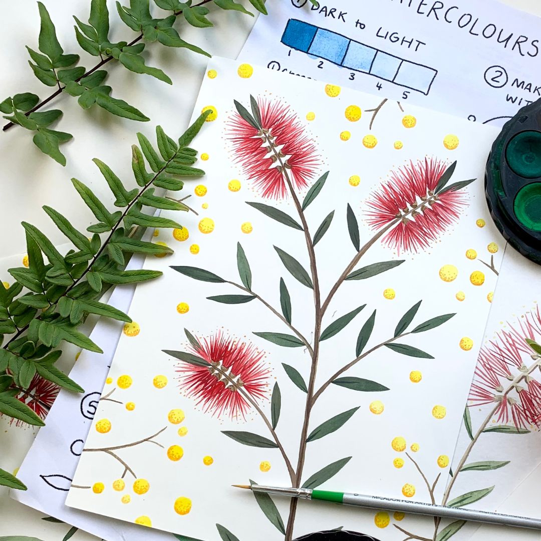 Watercolour Australian Flowers Workshop - Sat 1st March, 2-5pm Introduction to Watercolour Painting