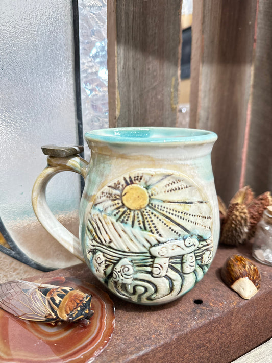 Standing Stone Sunrise Ammonite Crystal Mug