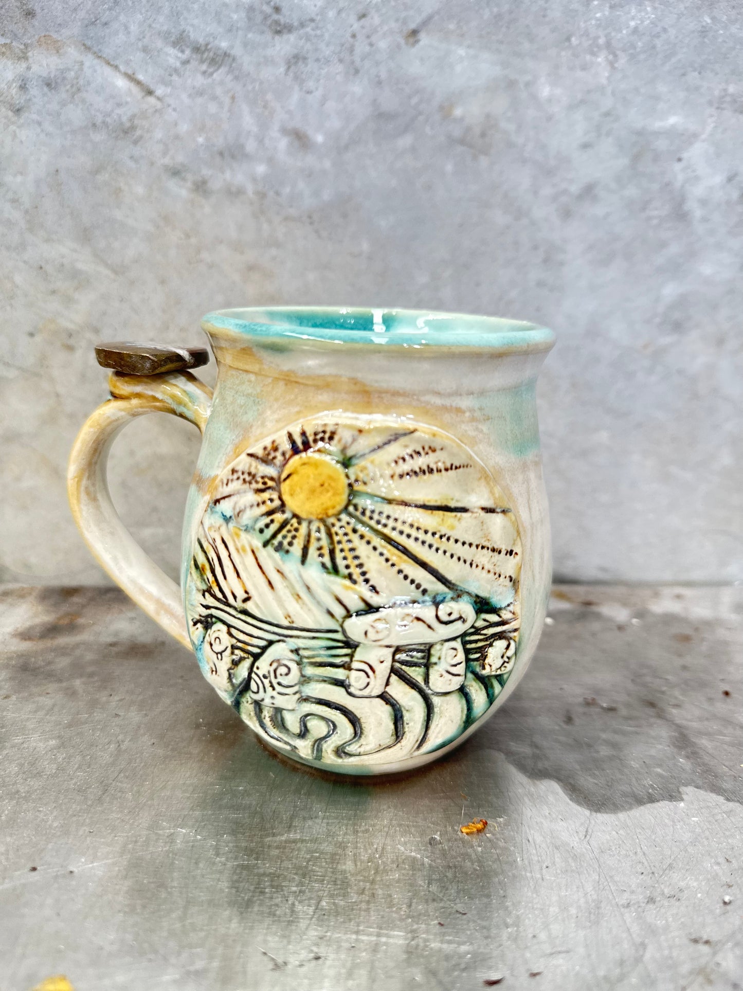 Standing Stone Sunrise Ammonite Crystal Mug