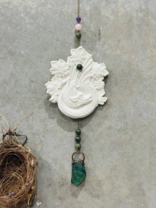 Folklore Wall Hanging - Welsh Celtic Dragon Porcelain Talisman Wall Hanging