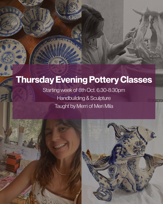 Ten Week Term. Starting Thursday 8th Oct. Hand building and Sculpting with Merri of MeriMila
