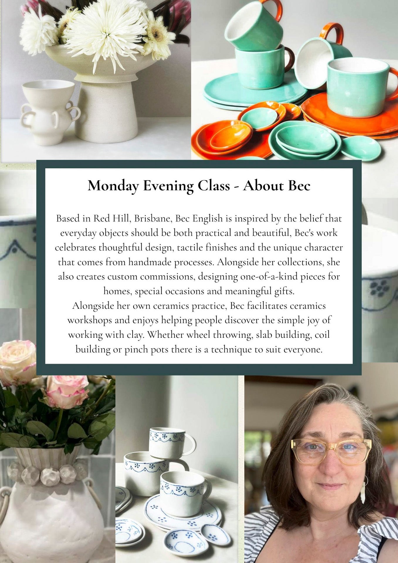 Ten Week Term. Starting Mon 5th Oct. Hand building and Wheel Throwing with Bec English