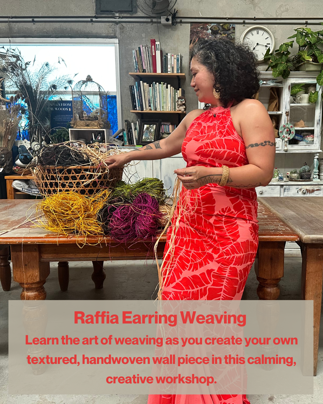 Sat 10th Jan 1-3pm Raffia Earring Weaving Workshop with Maryann Talia Pau