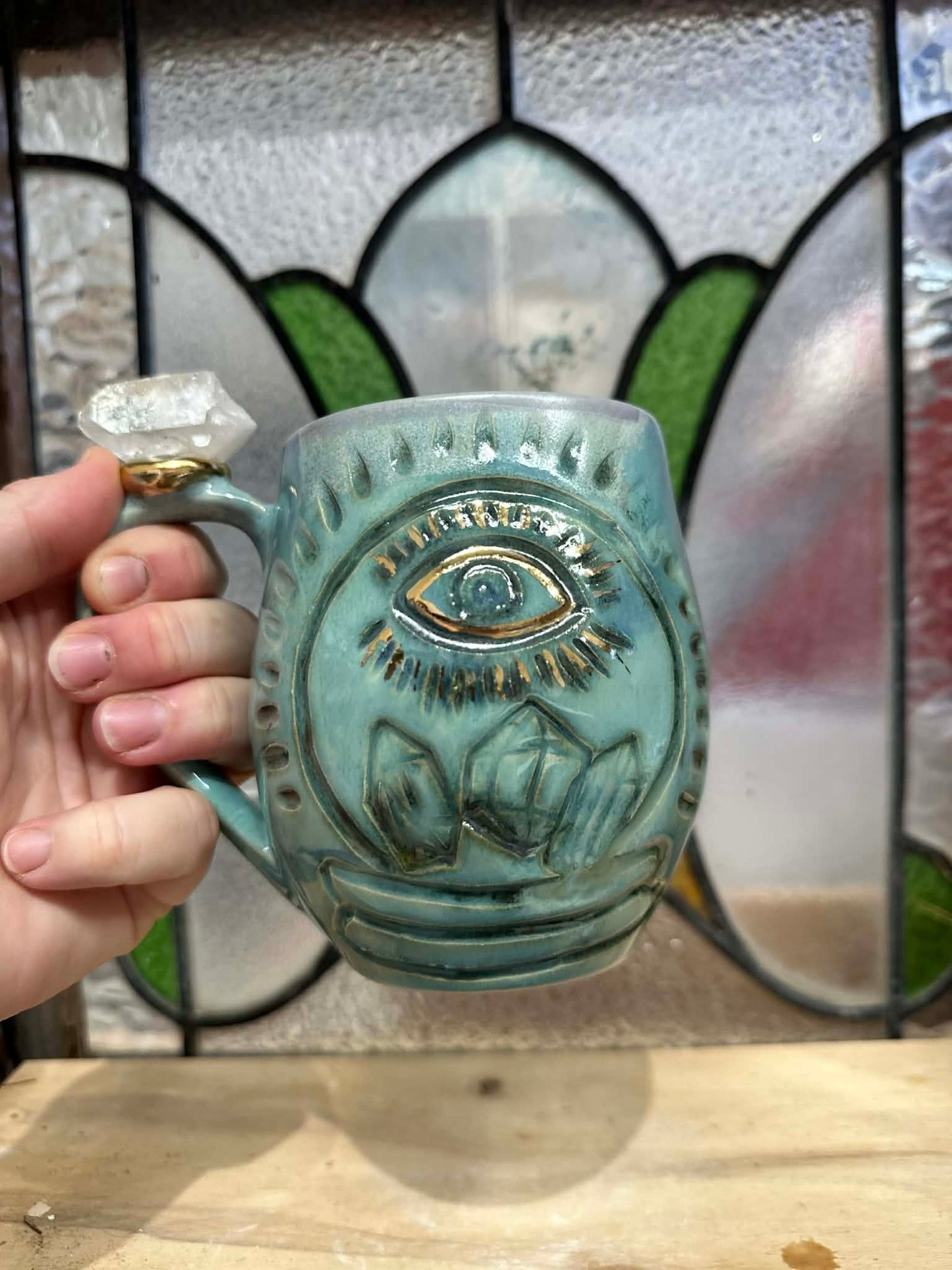 Crystal Ball Mug - Seeing Eye and Clear Quartz Point