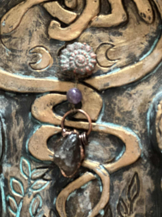 🔮 Crystal Talisman – Ammonite, Amethyst and Smoky Quartz
