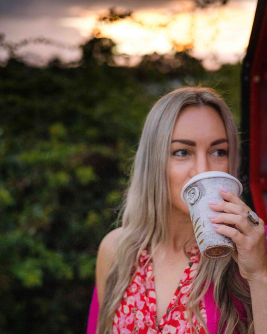 Sacred Full Moon Rising Sun Ceramic Holding Cup