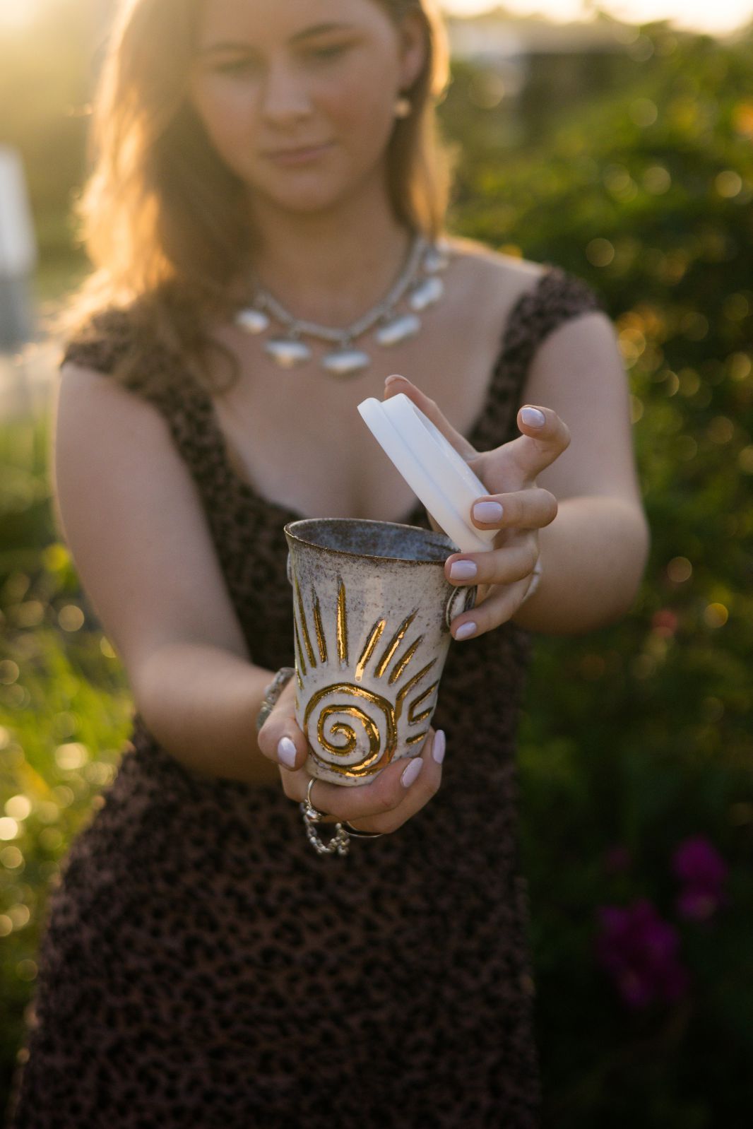 Sacred Full Moon Rising Sun Ceramic Holding Cup