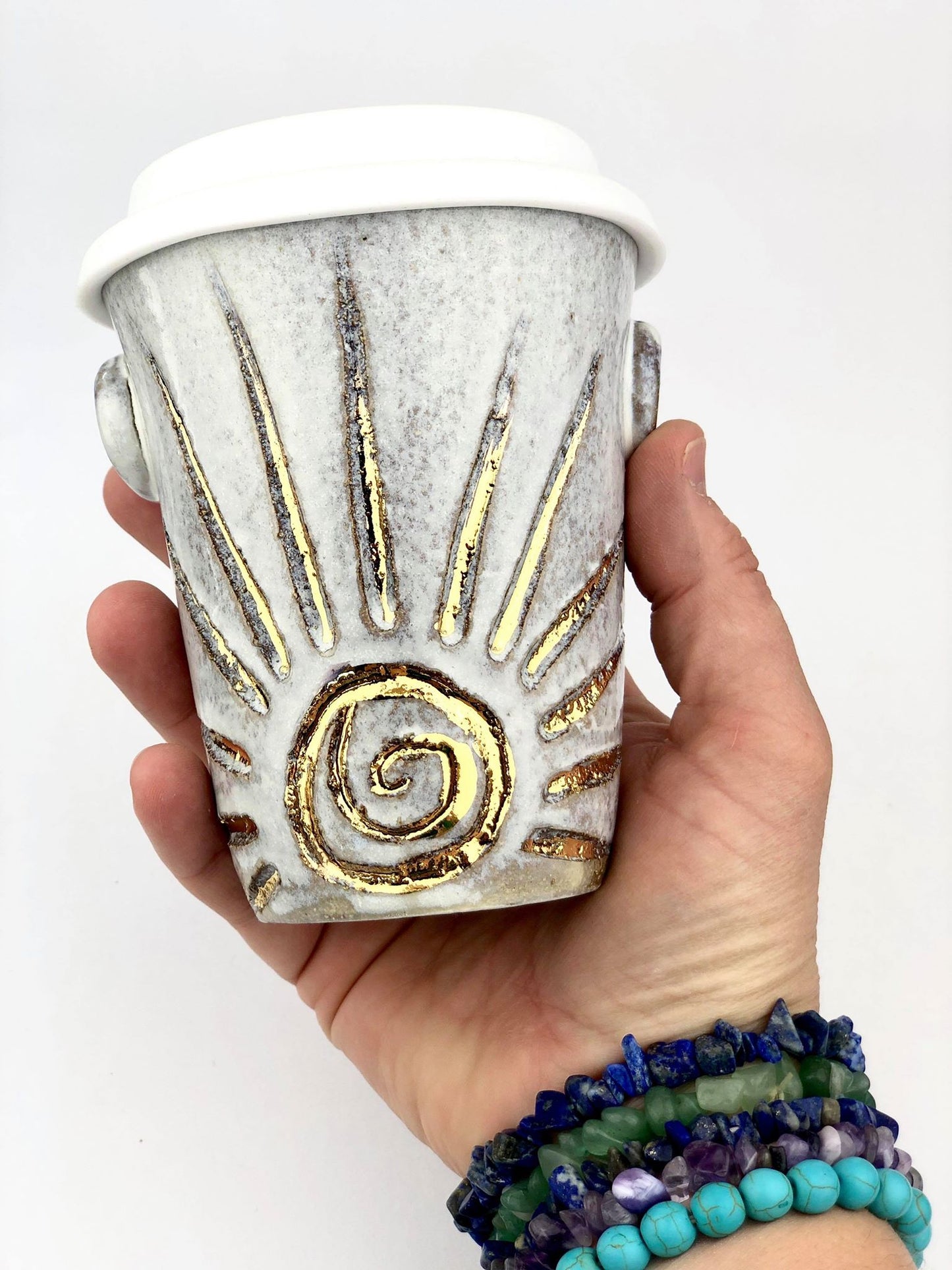 Sacred Full Moon Rising Sun Ceramic Holding Cup