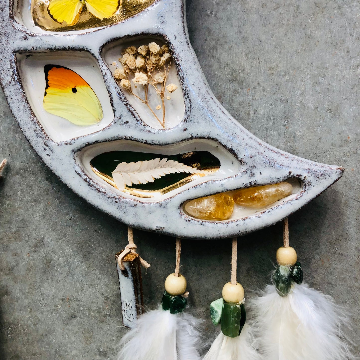 Crescent Moon Wall Hanging With Little Sulphur Butterfly